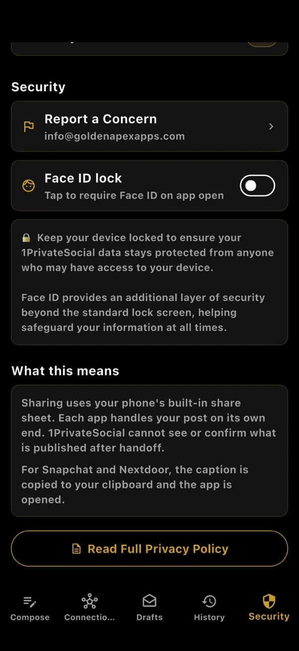 Security screen with Face ID lock