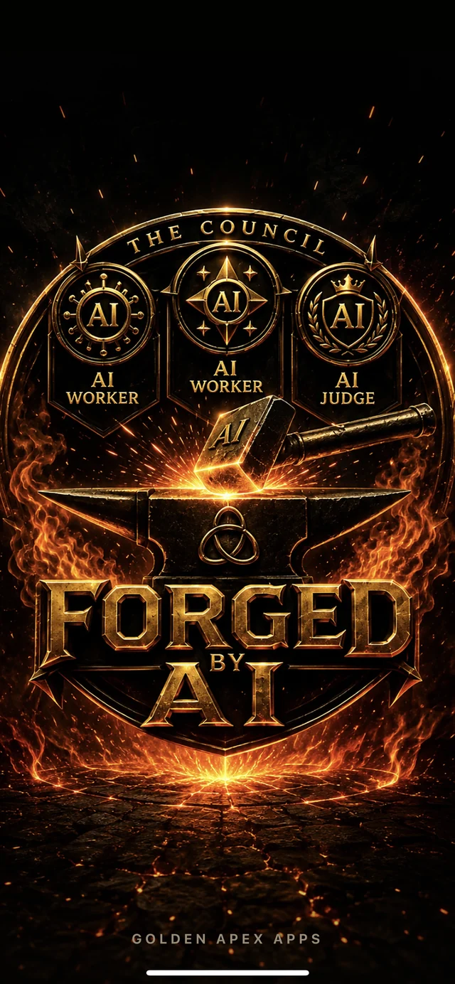 Forged By AI splash: The Council, two AI Workers and one AI Judge